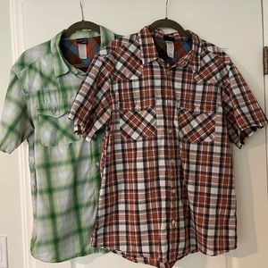 Bundle of two (2) men’s Large Patagonia button down, short sleeve shirts.
